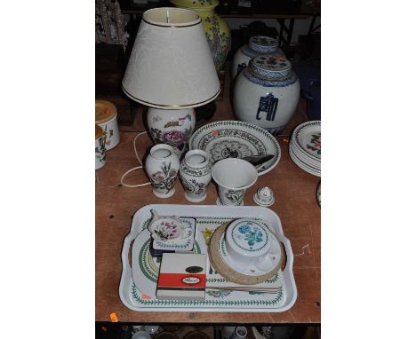 A collection of Portmeirion Botanic Garden wares, to include large shallow bowl, lamp, three vases, wall clock, cake slice, t