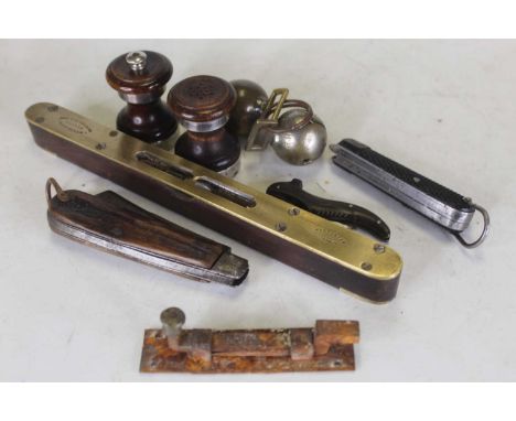 A small collection of miscellaneous items to include a WWII pocket knife having two folding blades, one marked with War Depar