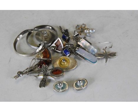 A collection of costume and other jewellery, to include a white metal chain link charm bracelet suspended with various white 