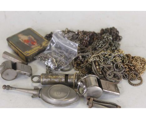A collection of miscellaneous items, to include an ACME thunderer whistle, a Hudson &amp; Sons Metropolitan whistle, a Lucas 