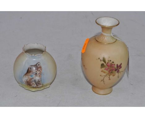 A Royal Worcester blush ivory and floral enamel decorated vase of baluster form having printed puce mark verso, shape No.302,