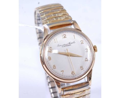 An International Watch Company circa 1958 9ct gold cased gent's manual wind wristwatch, having signed silvered Arabic dial, t