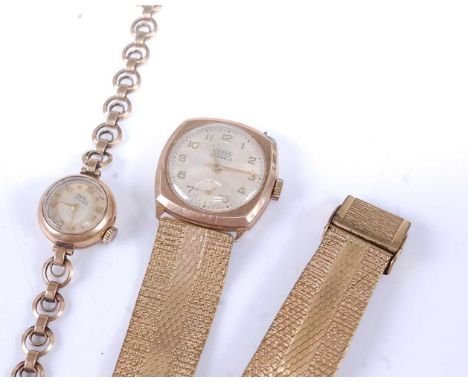 A Kered 9ct gold cased gent's vintage mechanical wristwatch, on associated gilt metal bracelet, in running order; together wi