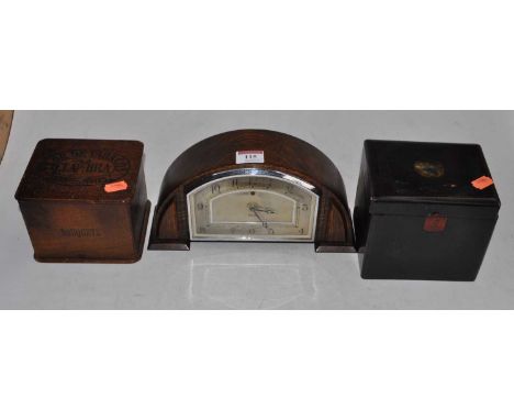 A 1930s oak cased Smith's electric mantel clock, the silvered chapter ring showing Arabic numerals, h.13cm; together with a 1