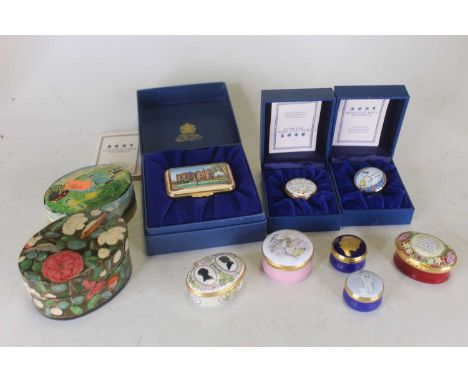 A collection of Halcyon Days enamelled patch and pill boxes, to include some boxed examplesCondition report: Both Indian hand