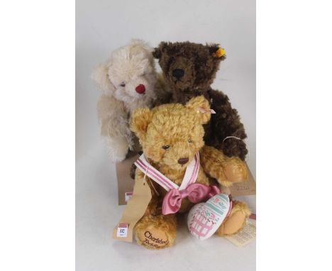 Two contemporary Steiff Classic teddy-bears, one with pendant locket necklace; together with a Hermann teddy-bear (3)