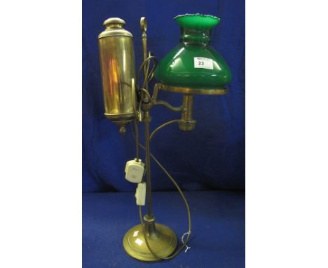 20th Century brass desk light or lamp with green glass shade.