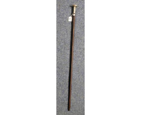 Gentleman's walking stick with silver top and collar, floral and foliate engraved with Chester hallmarks.