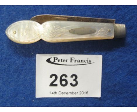 Silver bladed, mother-of-pearl handled fruit knife.