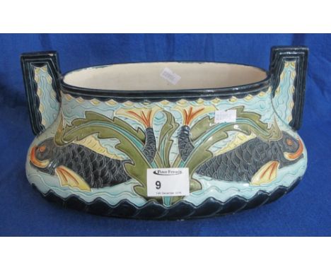 Wilhelm Schiler and Son Austrian Majolica two handled fish bowl/planter, W.S.&S. mark to base: no. 12888.