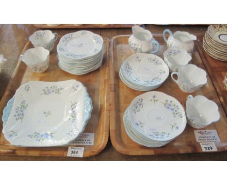 Two trays of Shelley fine bone china 'Bluerock' design teaware.  Printed marks: 13591, comprising: teacups and saucers; two m