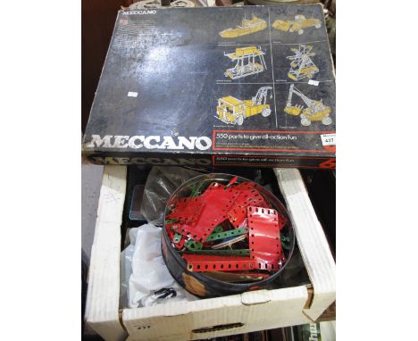 Meccano number 6 model set in original box together with a tray of Meccano items, various parts, with manual etc.