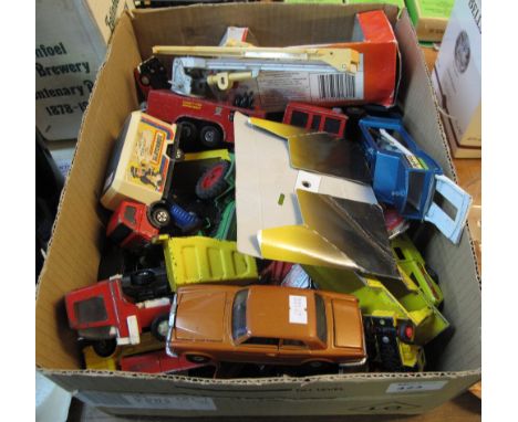 Box of assorted play worn diecast model vehicles, various, to include: Triang dumper truck; Corgi Rolls Royce Corniche; Match