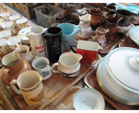 Two trays of assorted dresser and advertising jugs to include: Mason's Stratford pouch shaped dresser jug; Mason's Mandalay; 