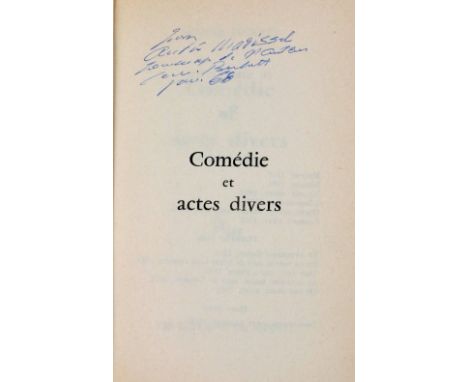 Signed &amp; Inscribed by Author Beckett (Samuel)&nbsp;Comedie et actes divers&nbsp; 8vo Paris: Les Editions de Minuit 1966.&