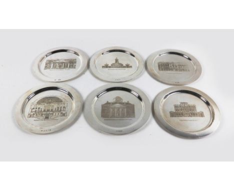 A set of 6 Irish silver Commemorative Plates, Dublin 1974, Royal Irish Ltd., each with engraved design, depicting: * Lord Pow