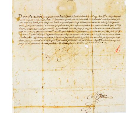 ‘Don Philippe por la gracia de Dios Rey de Espana ..’&nbsp; Philip II of Spain:&nbsp;&nbsp;A signed manuscript letter from Ki
