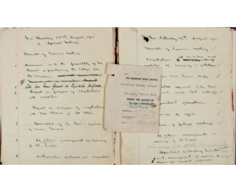 Pearse (P.H.)&nbsp;Scoil Éanna. Agenda Book 1912 (for meetings of directors). In Hely’s small quarto ledger, morocco-backed. 