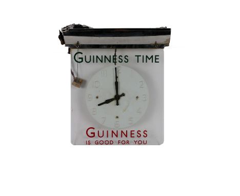 Advertisement: Guinness &amp; Co., a Vintage Perspex hanging Clock 'Guinness Time - Guinness is Good for You' with central cl