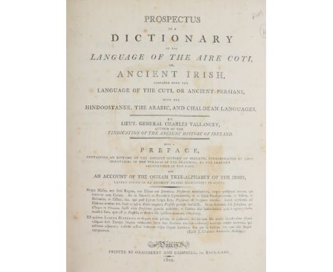 Vallencey (Lt. Gen. Charles)&nbsp;Prospectus of a Dictionary of the Language of the Aire Coti, or, Ancient Irish, Lg. 4to Dub