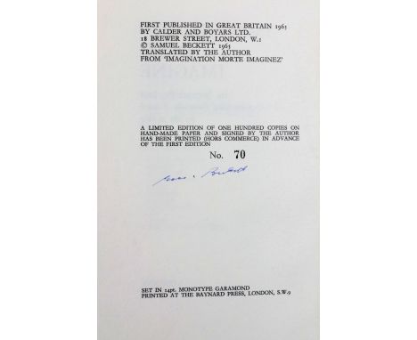 Signed Limited Edition Beckett (Samuel)&nbsp;Imagination Dead Imagine, 8vo Lond. (Calder and Boyars) 1965.&nbsp;Special Limit