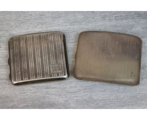 Silver cigarette case with repeating incised bands, initialled cartouche, gilt interior, makers James Deakin &amp; Sons, Ches