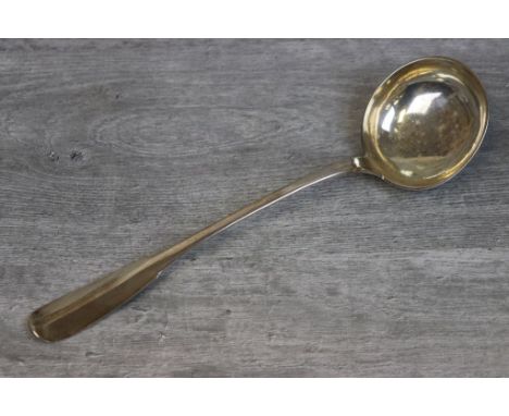 19th century French silver Old English and fiddle pattern ladle, monogrammed reverse terminal, guarantee mark for silver fine
