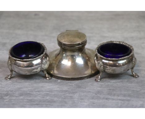 Silver capstan inkwell of plain polished moulder form, colourless glass liner, makers S Blankensee &amp; Son Ltd, Birmingham 