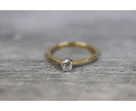 Diamond solitaire 18ct yellow gold ring, the round old cut diamond weighing approximately 0.25 carat, claw setting, tapered s