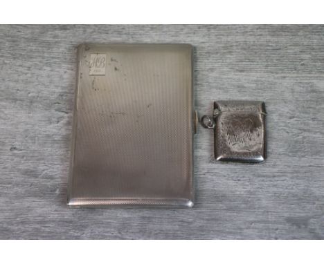 Dunhill silver cigarette case with monogrammed cartouche and engine turned decoration, gilt interior, hallmarked Birmingham 1