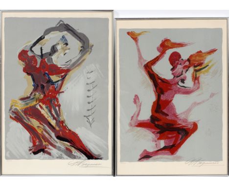 DAVID ALFARO SIQUEIROS [MEXICAN, 1896-1974],  LITHOGRAPHS ON PAPER, PAIR, #9/250, H 19", W  14":  Abstract images. Pencil sig