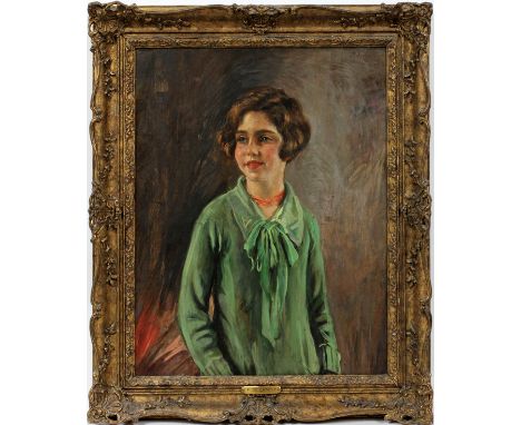 P. DE LASZLO, OIL ON MASONITE, H 28", W 22",  PORTRAIT OF A WOMAN:  Signed upper right; gilt  frame. 