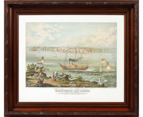 DETROIT IN 1820 LITHOGRAPH, H 17", W 23",:   Published by A. Tryon; Printed in color by The  Calvert Lith. Co., Detroit. From