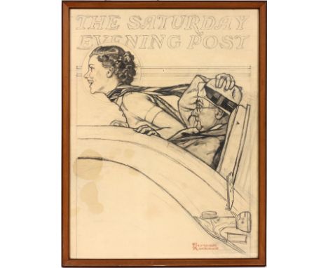 NORMAN ROCKWELL [AMERICAN, 1874-1978], PENCIL ON  PAPER, NOV. '76, H 23 1/4", W 17 1/2", "RIDE IN  A RUMBLE SEAT":  Preparato