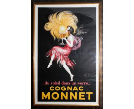 LEONETTO CAPPIELLO [FRENCH 1875-1942],  LITHOGRAPH IN COLORS ON WOVE PAPER, 1927, H 74",  W 47", "COGNAC MONNET":  Framed; st