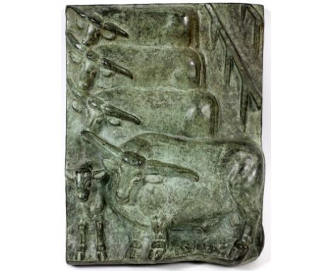 MARSHALL M. FREDERICKS [AMERICAN, 1908-1998],  BRONZE PLAQUE, H 10", W 8", "STEERS":  Signed  twice on the underside; first c