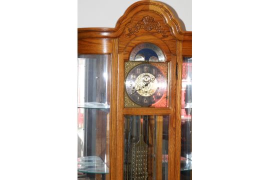 Howard Miller Oak Grandfather Clock Curio Cabinet H 85 W 33 D