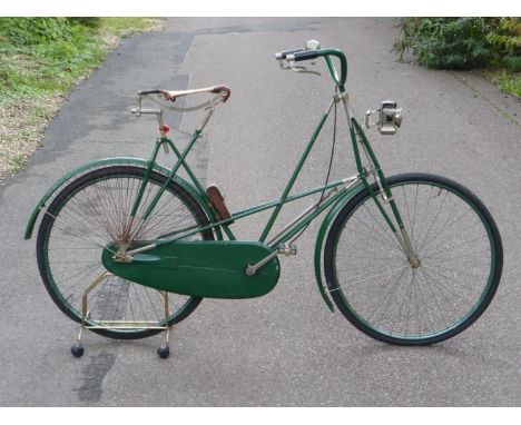 A circa 1904 Lady's Dursley Pedersen.  A size 'A' bicycle numbered 896?. Finished in green enamel with nickel-plated fork end