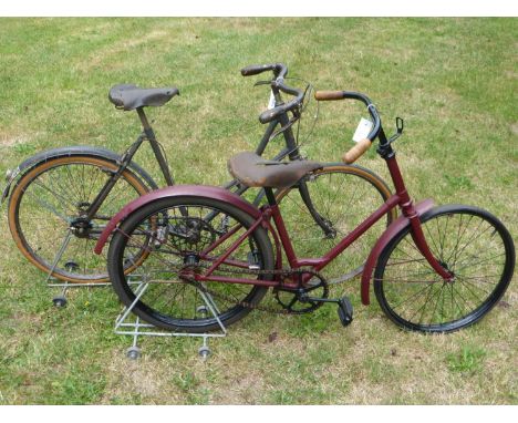 A French 'Rollon' Girl's Bicycle.  Dating from the 1920s, a very original machine with a 16-inch frame, cable brakes, shaped 