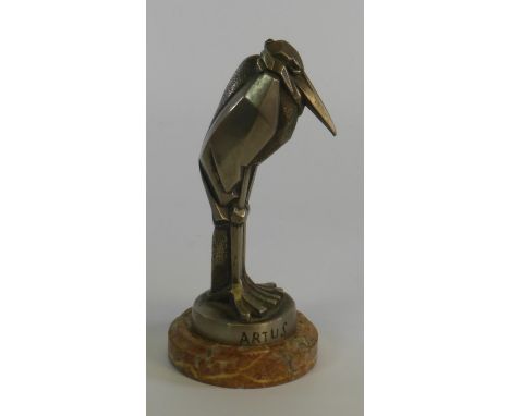 A 'Marabout' Mascot by Artus.  A rare standing Stork French mascot created in an Art Deco style, circa 1930, signed Artus to 