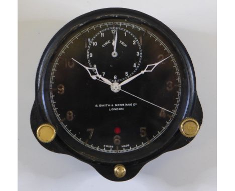 Jaeger LeCoultre 'Time of Trip' Dashboard Clock. Retailed by S. Smith &amp; Sons, the black three-inch dial with an outer sec