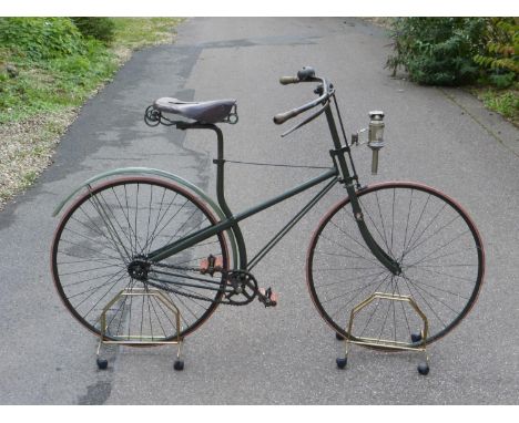 A c1888 D. Rudge &amp; Co., 'Bicyclette Racer'.  A 20-inch frame numbered 50575, finished in a two-tone green enamel with a l