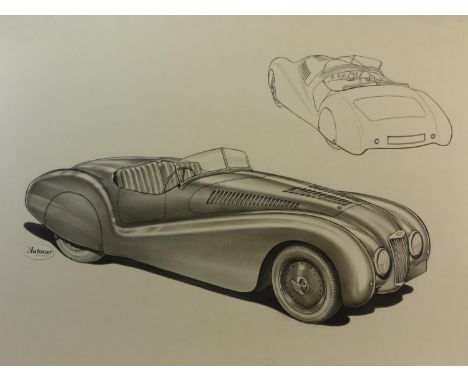 Frazer Nash Sports Model.  Dated May 24th 1946, a finely executed pencil and wash drawing on artist's board, the board measur