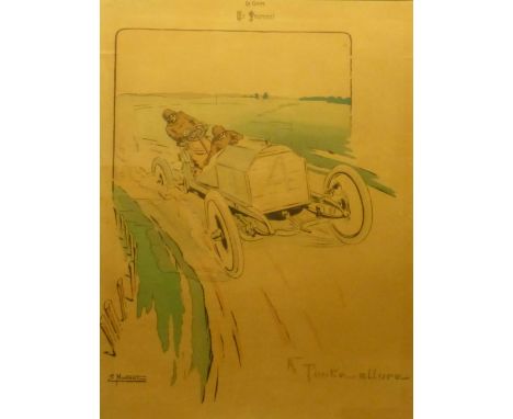 Ernest Montaut (1879-1909): A Toute-Allure.  Original lithograph, vertical format, framed, mounted and glazed, visible image 