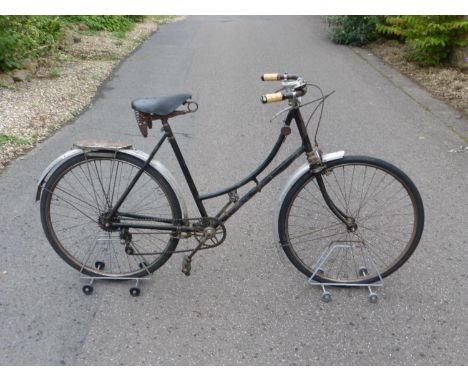 A c1925 Le Chemineau of St Etienne,  a quality French lady's bicycle with original black enamel finish with signs of lining, 