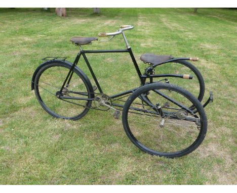 A c1899 Marriot &amp; Cooper 'Olympia' Tandem Tricycle.  Promoted as 'easy to steer and propel in luxurious ease', these tand