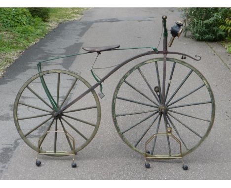 A circa 1870 Vélocipède.  An English pattern bicycle with its original 36-inch front wheel in remarkably good condition with 