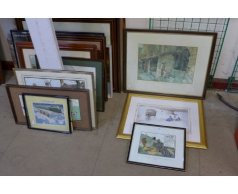 Assorted prints, watercolour, oil, etc.