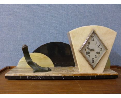 A French Art Deco marble mantel clock