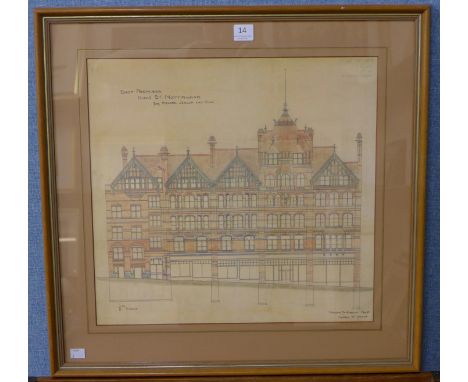 A Watson Fothergill architectural print, Shop Premises, King St., Nottingham, framed